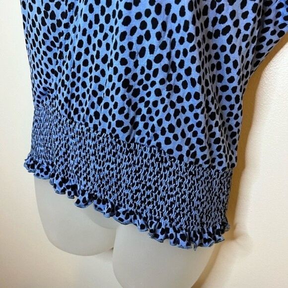 Lascana Blue Printed Smocked Wrap Look Top Size 8/10 - Picture 4 of 8